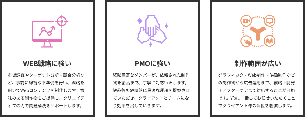 Y'sが選ばれる3つのポイント