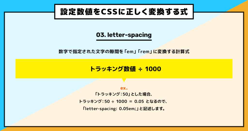 設定数値をCSS正しく変換する式：letter-spacing